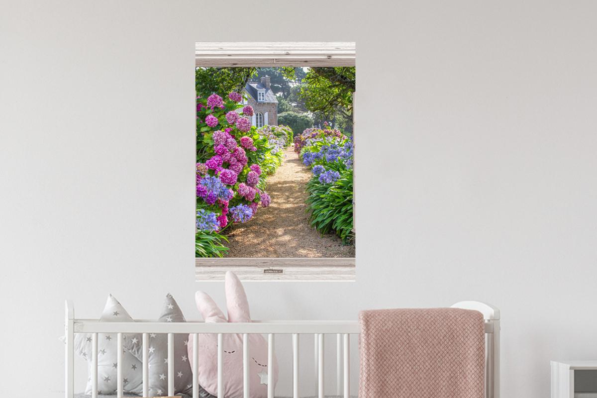 WANDTATTOO Hortensie - Durchsichtig - Blumen - Sommer - Lila - Weg Wandbild 40x60 cm - Lila, Kunststoff (40/60/0.1cm) - MuchoWow