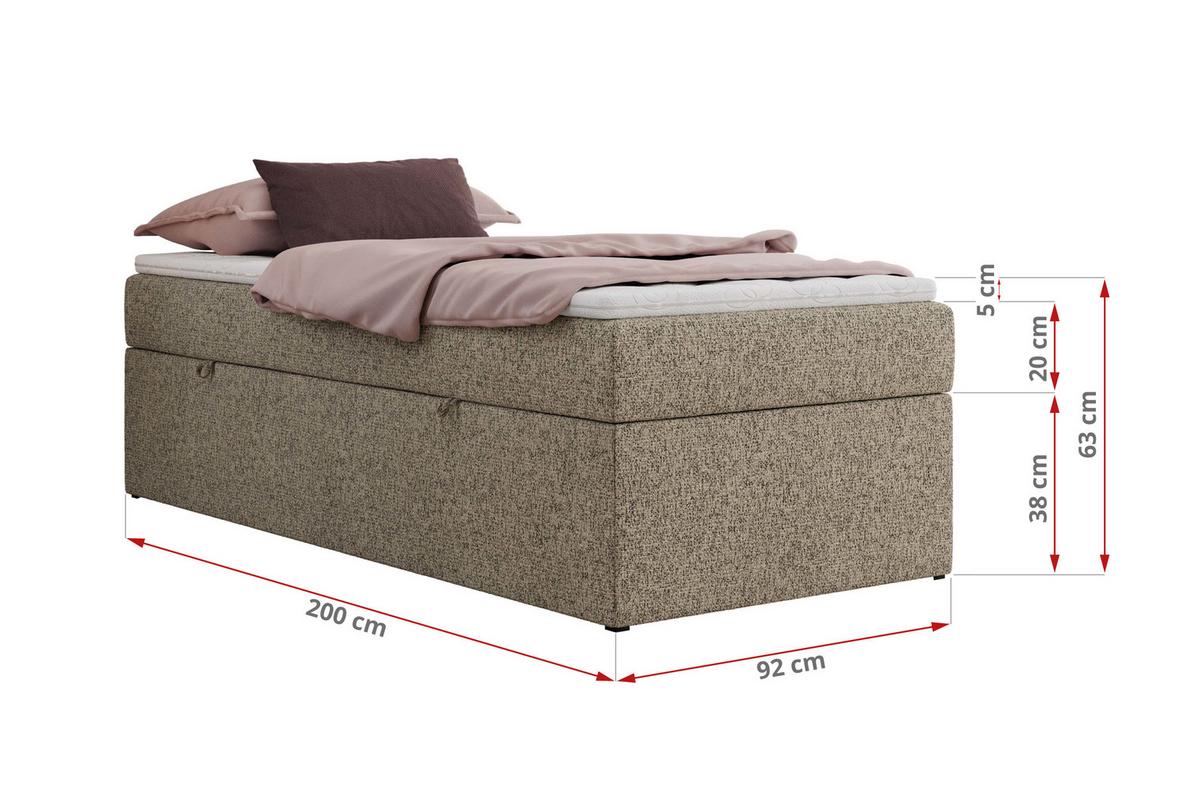 BOXBETT ZERO 90/200 - Dunkelbeige Struktur - H3 - Topper Visco - Cappuccino, Textil (90/200cm) - MKS