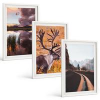 BILDER SET 3er Set - 40x60 cm Weißer Rahmen - Berglandschaften mit Rentieren - Weiß, Kunststoff (40/60cm) - TULUP