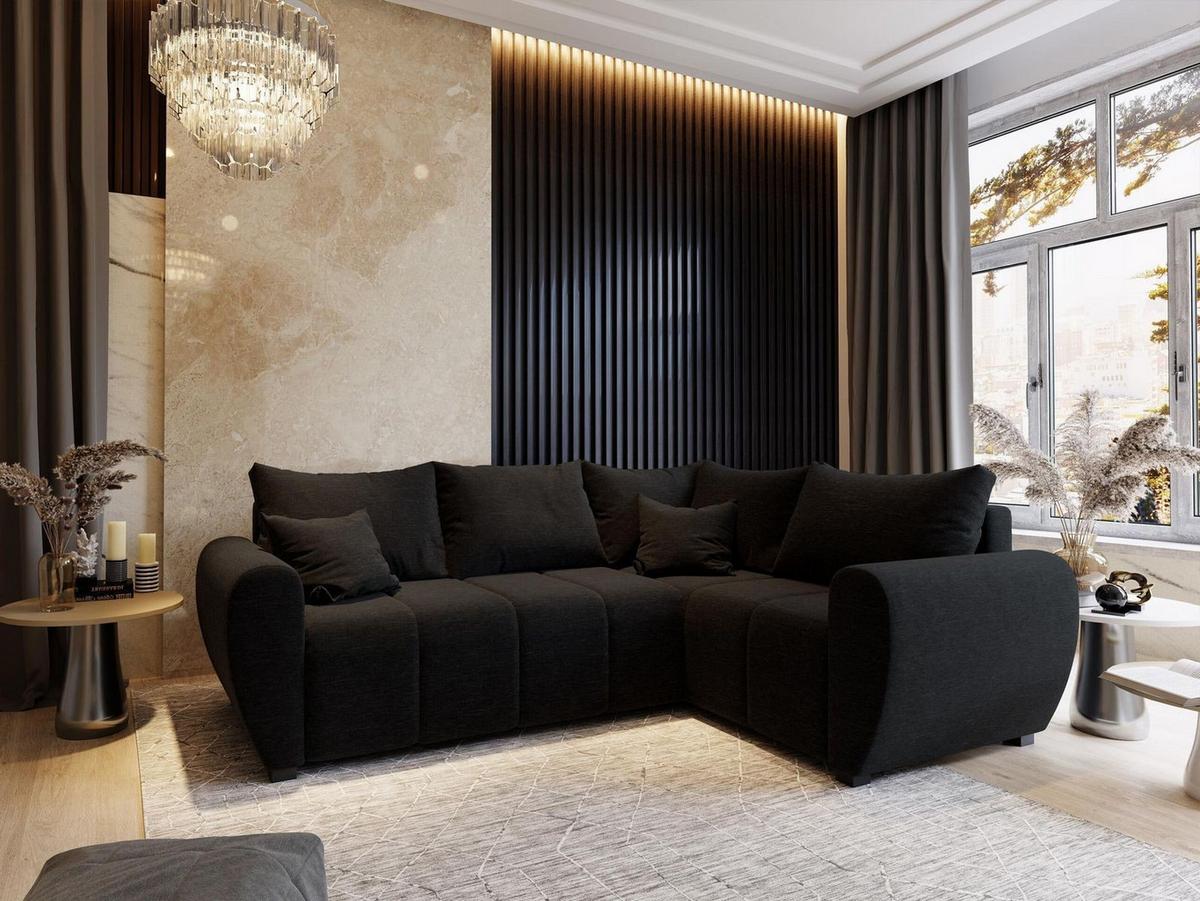 ECKSOFA MADISON L R-S Schwarz Dünner Stoff mit Schlaffunktion - Schwarz, Holz/Kunststoff (235/175cm) - MASSENO