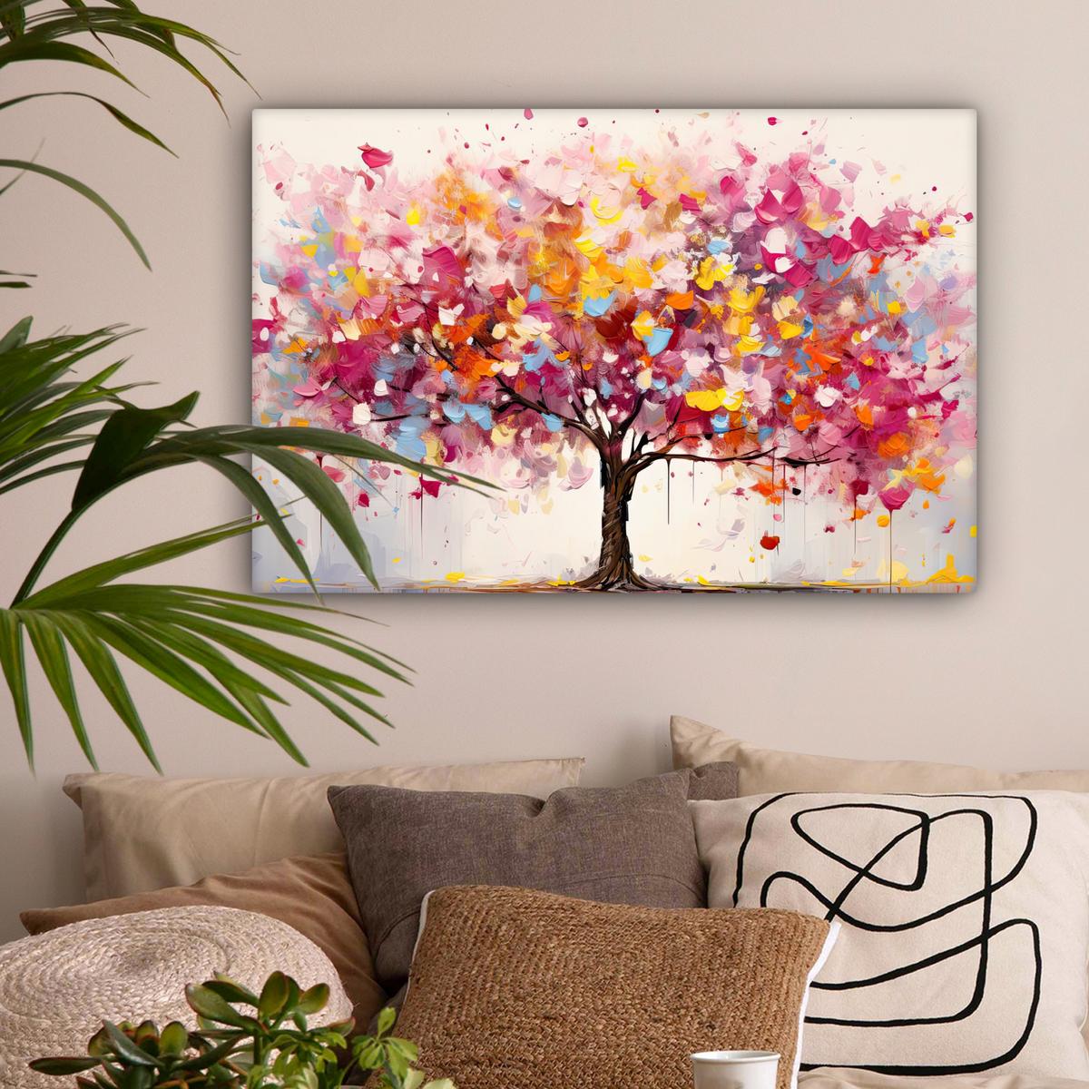 LEINWANDBILD Aquarell - Baum - Kunst - Abstrakt Gemälde 60x40 cm - Rosa, Textil (60/40cm) - MuchoWow