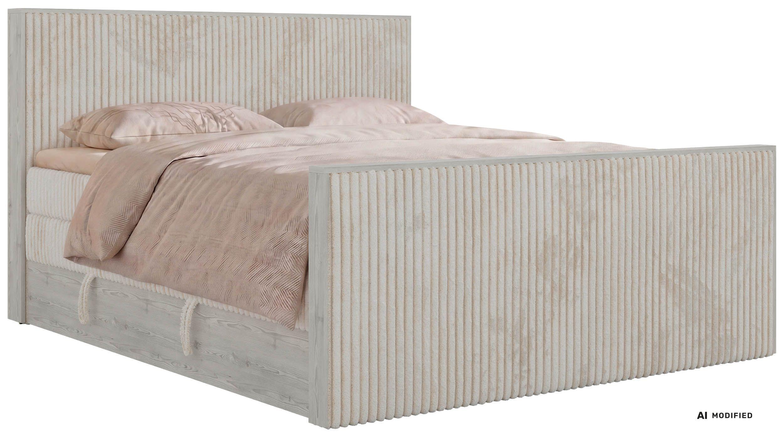 BOXSPRINGBETT NORDIC KING DUO 140/200 - Beige Cord - Topper T25 - H3 - Beige/Schwarz, Kunststoff/Textil (140/200cm) - MKS