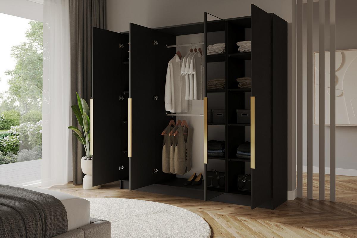 KLEIDERSCHRANK - LESE - 200 - Schwarz - Goldfarben/Schwarz, Holzwerkstoff (200/200/51cm) - ALTDECOR