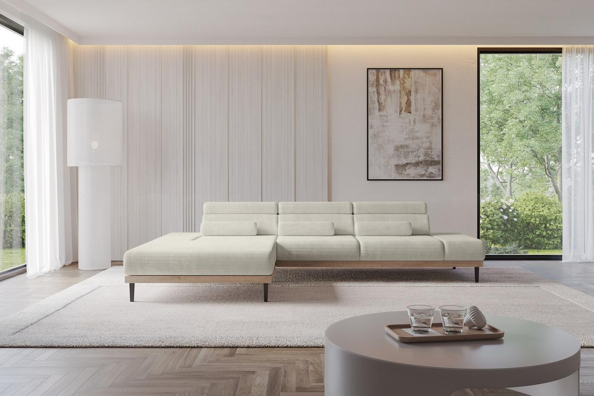 ELEKTRISCHES ECKSOFA Links MONA 316x205x85 Creme Cord - Ecru/Creme, Holzwerkstoff/Textil (316/205cm) - ALTDECOR