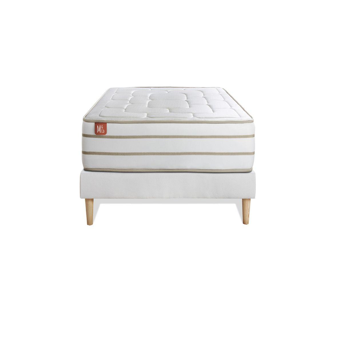 BETT Le Douillet Memory-Schaum 90 x 200 cm h1 - Kit Bettgestell Weiß - Beige/Weiß, Karton/Holz (90/200cm) - Marmottes & Co