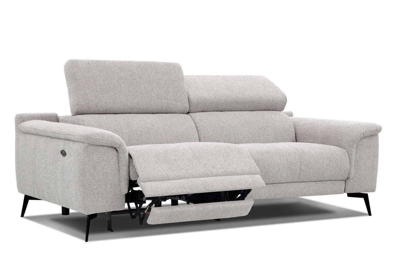 RELAXSOFA FIERO 3-Sitzer mit 1 Relaxfunktion, hellgrau - Hellgrau/Schwarz, Holzwerkstoff/Textil (212/82/103cm) - Wozimo
