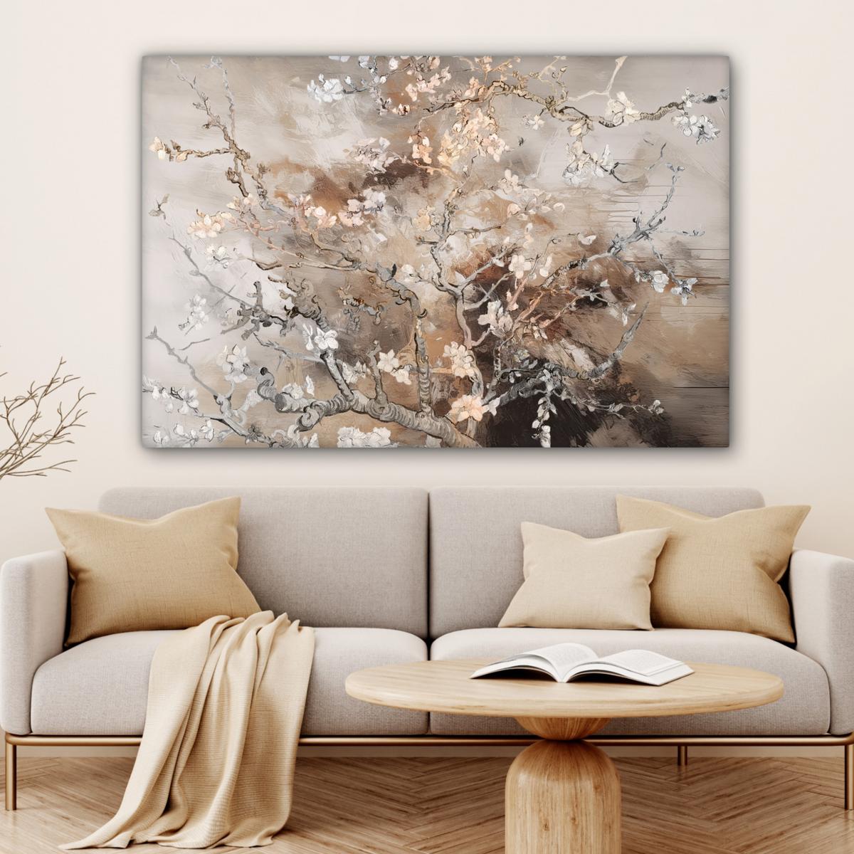 LEINWANDBILD Mandelblüte - Kunst - Van Gogh - Beige - Abstrakt Groß 140x90 cm - Braun, Textil (140/90cm) - MuchoWow