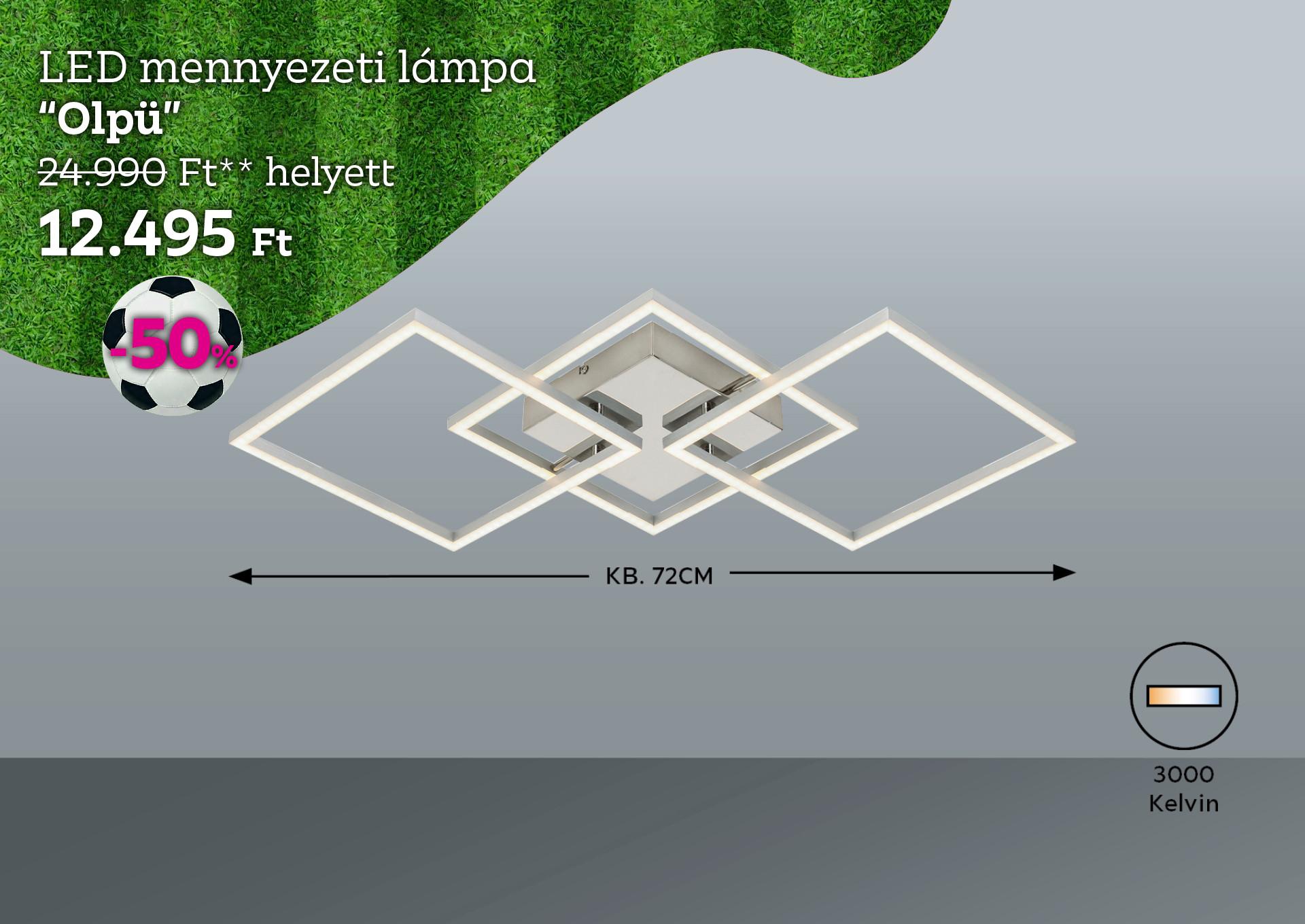 LED mennyezeti lámpa OLPÜ 24990 Forint helyett 12495 Forint, kedvezmény mértéke 50%