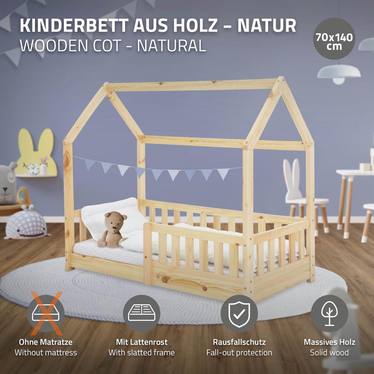 KINDERBETT mit Dach 70x140 cm Natur - Naturfarben, Holz (70/140cm) - ML-DESIGN