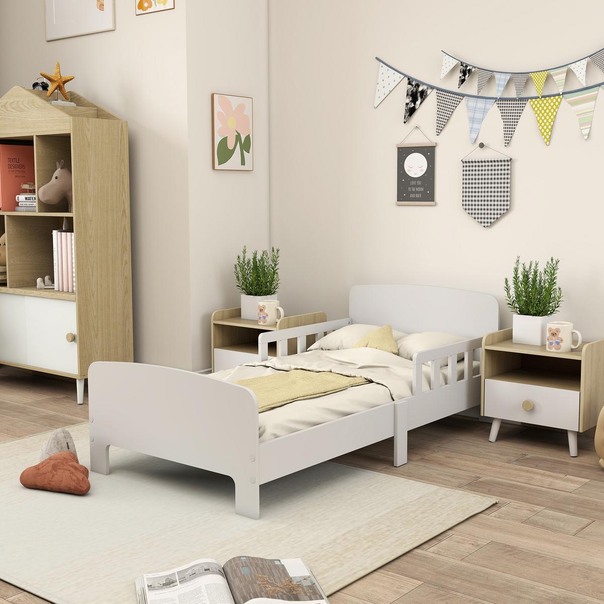KINDERBETT, Kleinkindbett mit Rausfallschutz, Lattenrost, 143,5 x 74,2 cm Weiß - Weiß, Holzwerkstoff (70/140cm) - AIYAPLAY