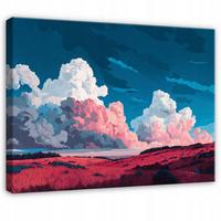 LEINWANDBILD Gebirge Aquarell Rosa 100x70 cm - Multicolor, Holzwerkstoff (100/70cm) - Wallarena