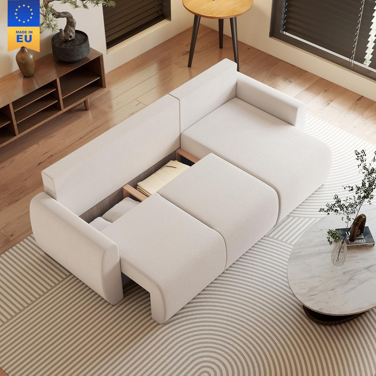 SCHLAFSOFA Veloursbezug Cremeweiß - Creme/Weiß, Holzwerkstoff/Kunststoff (140/86/250cm) - HOMCOM