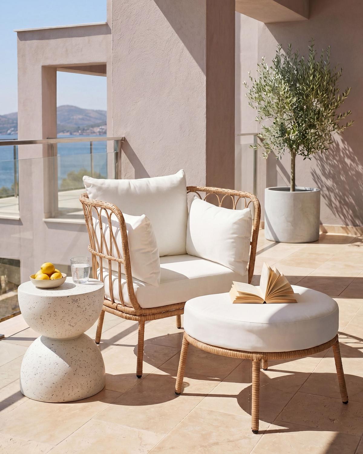 GARTENSESSEL mit Fußstütze Polyrattan Hellbraun Fonni - Hellbraun, Kunststoff (75/85/55cm) - Beliani