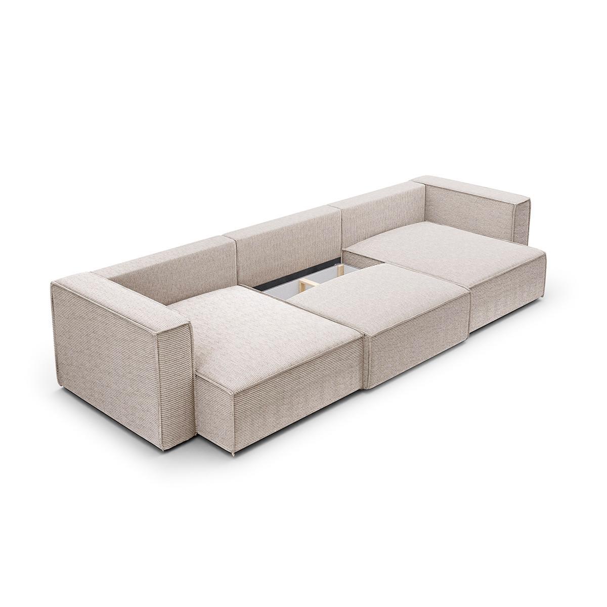 PANORAMASOFA Jimmy 5 Sitzplätze Creme - Weiß, Holz (348/77/148cm) - Petits-meubles