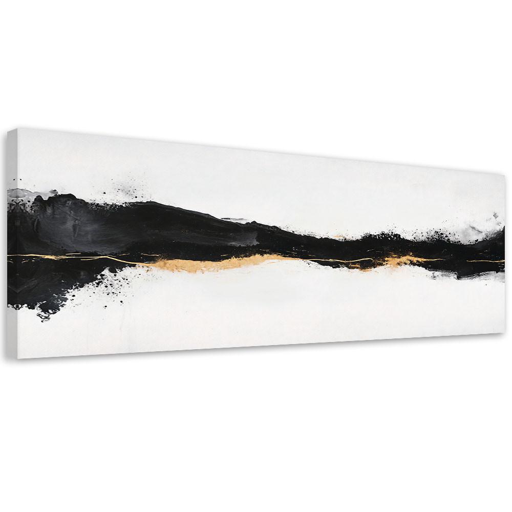 LEINWANDBILD Abstrakt Minimalismus Gold Schwarz 120x40cm - Weiß, Textil (120/40cm) - Feeby