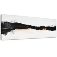 LEINWANDBILD Abstrakt Minimalismus Gold Schwarz 120x40cm - Weiß, Textil (120/40cm) - Feeby