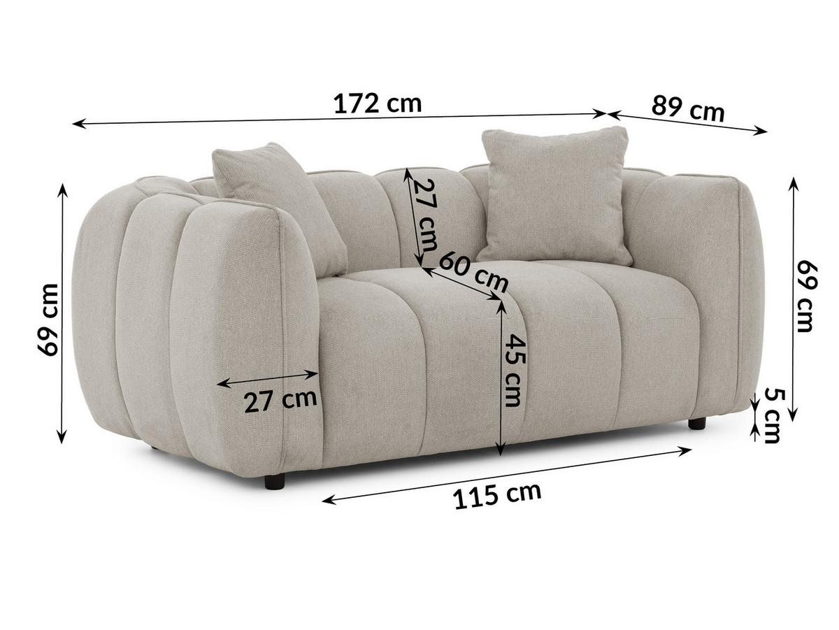 2-SITZER SOFA Nubira in tief gesteppter Bubble-Optik aus weichem Taupe Strukturstoff im modernen Design - Taupe/Schwarz, Holz/Kunststoff (172/69/89cm) - S-Style Möbel