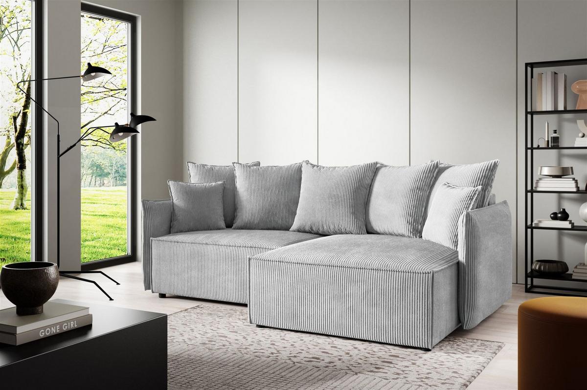 ECKSOFA Minea Mit Schlaffunktion - Hellgrau, Holzwerkstoff/Textil (221/153cm) - Fun Möbel