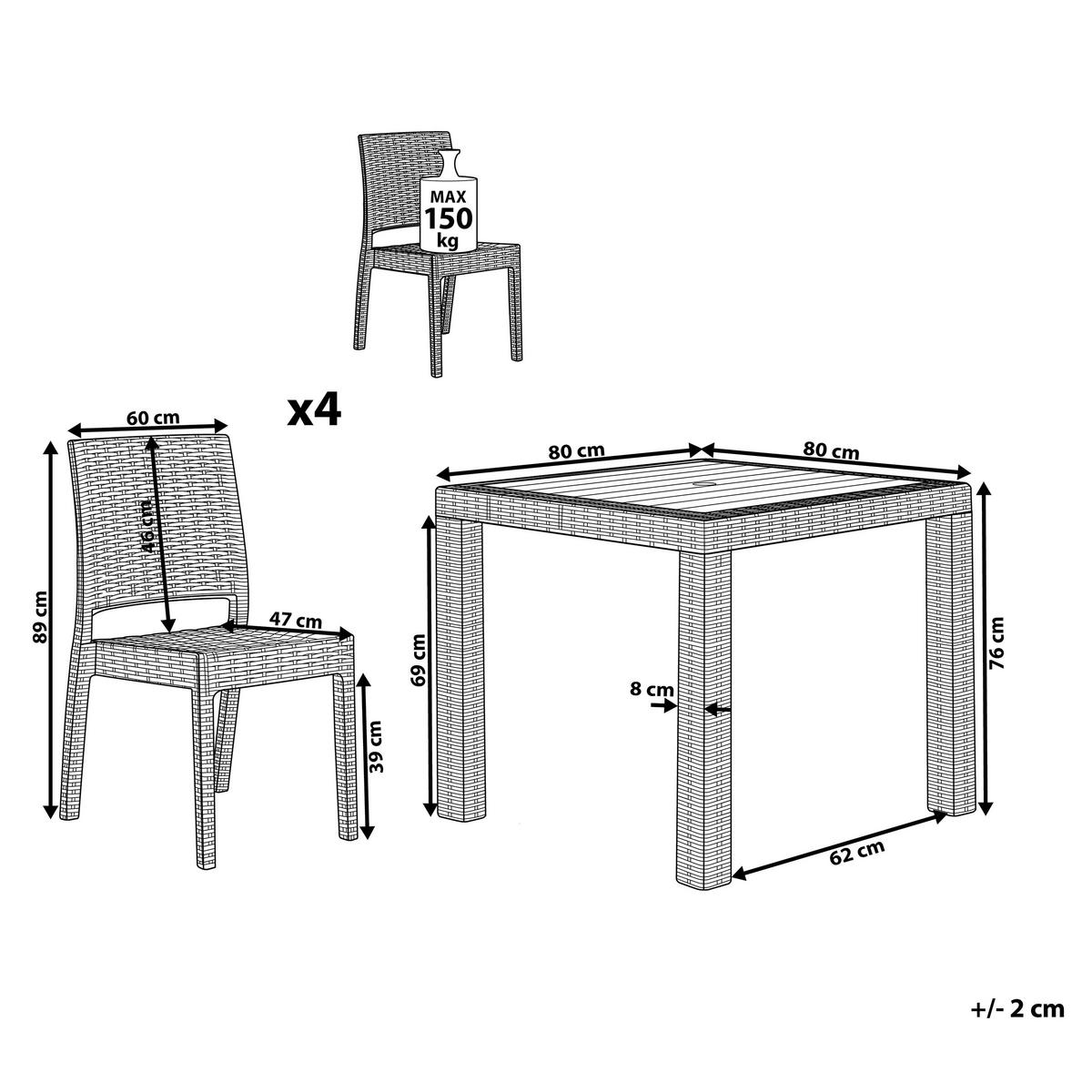 GARTENMÖBEL SET 4-Sitzer Rattanoptik hellgrau Fossano - Grau, Kunststoff - Beliani