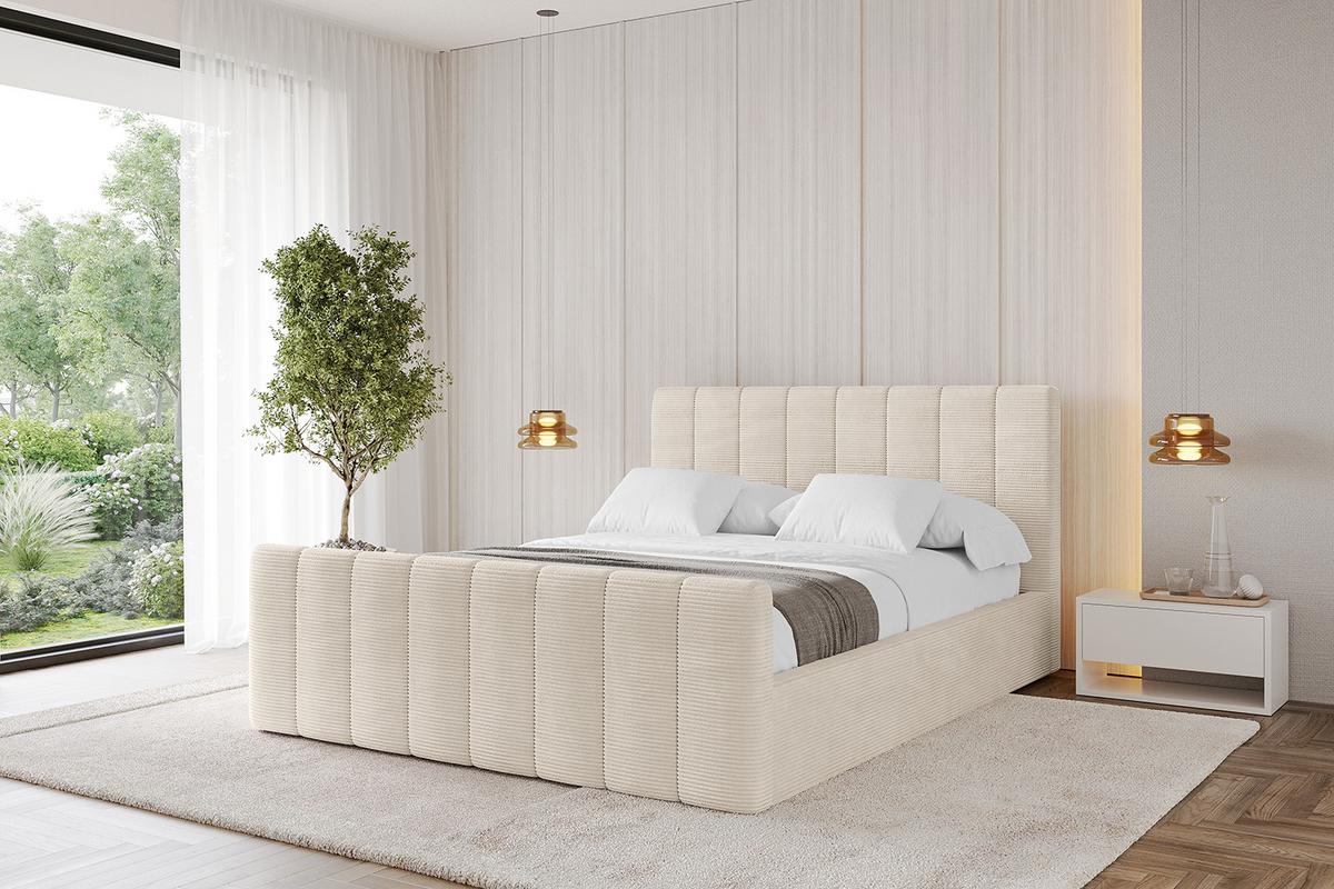 POLSTERBETT mit Bettkasten, Fußteil und Lattenrost, Boxbett mit Matratze H3/H4 - STERA-Z 160x200 Beige - Sandfarben, Holzwerkstoff/Textil (160/200cm) - ALTDECOR