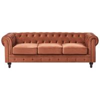 3-SITZER-SOFA Samtstoff Goldbraun Chesterfield - Goldfarben/Braun, Textil (201/70/75cm) - Beliani