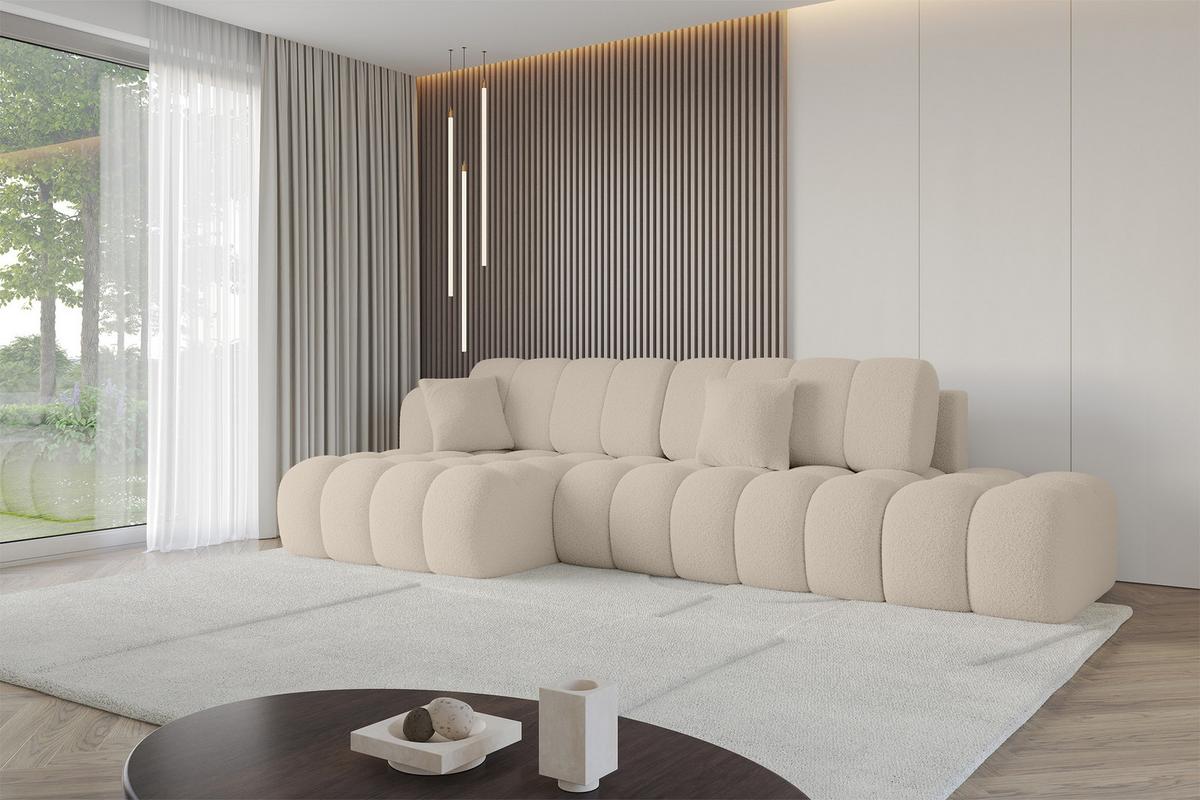 ECKSOFA mit Schlaffunktion Ottomane Links OLEA-L2 321x164x75 Dunkelbeige Bouclé - Hellbraun/Schwarz, Holzwerkstoff/Kunststoff (321/164cm) - ALTDECOR