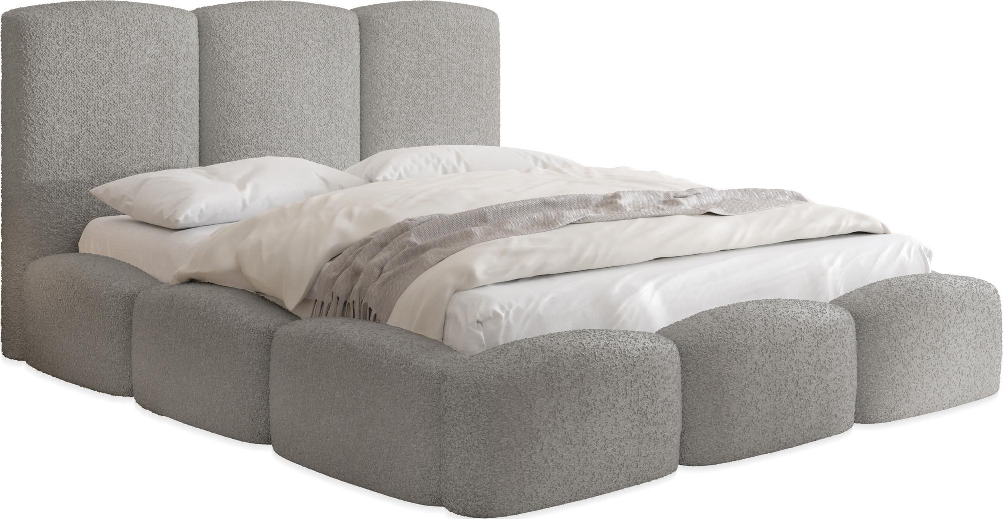 POLSTERBETT Harmony mit Bettkasten, Grau Boucle 120x200 cm - Birkefarben/Hellgrau, Holzwerkstoff/Kunststoff (120/200cm) - WFL GROUP