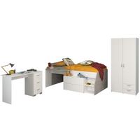 KINDERZIMMER weiß, grau, Komplett-Set mit Stauraumbett, Kleiderschrank, Schreibtisch - Silberfarben/Weiß, Holzwerkstoff/Kunststoff (135/185/203cm) - Parisot Meuble