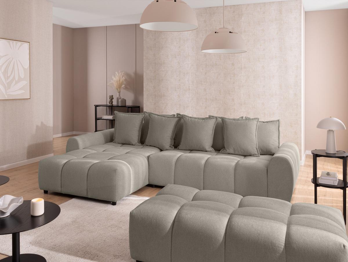 HOCKER Bubble mit Sitzfläche in Bubble-Optik aus weichem Taupe Strukturstoff mit schöner Sitzkomfort - Taupe/Schwarz, Holz/Kunststoff (147/42/74cm) - S-Style Möbel