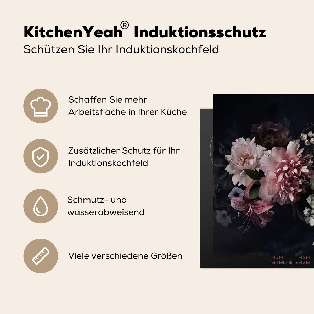 HERDABDECKPLATTE Blumen - Vintage - Pastell - Rosa - Weiß Abdeckung Ceranfeld 59x51 cm - Altrosa, Kunststoff (59/51/0.2cm) - MuchoWow