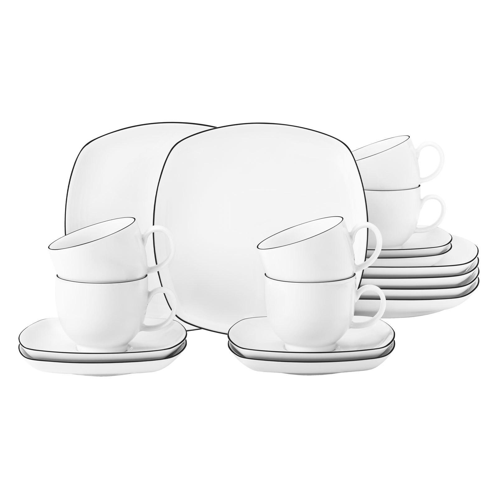 KAFFEESERVICE ECKIG Lido Black Line schwarz-weiß 18-tlg. - Schwarz/Weiß, Keramik (24/18.1/43cm) - Seltmann Weiden