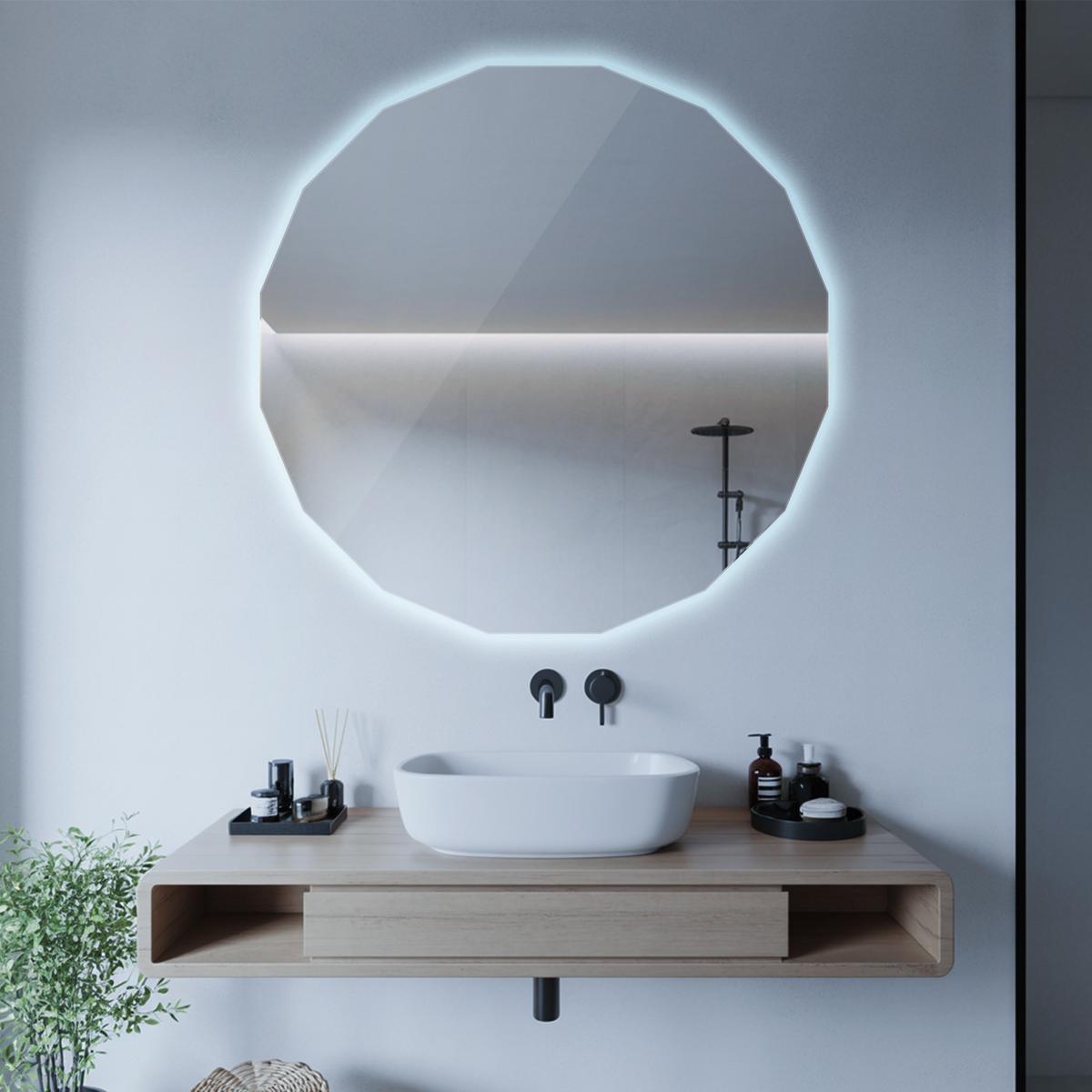 LED-SPIEGEL 50 cm x 50 cm Asymmetrische Form Kaltweiß 6000 K - Platinfarben, Glas (50/50/0.4cm) - Wallfluent