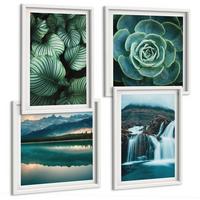 BILDER SET 4er Set - 50x50 cm & 40x60 cm Weißer Rahmen - Nahaufnahmen von Blättern sukkulenter Pflanzen - Weiß, Kunststoff (50/50cm) - TULUP