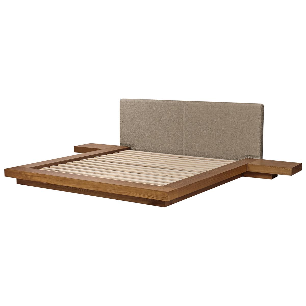 BETT mit LED 180/200 cm MDF-Platte Hellbraun Zen - Hellbraun, Holz (180/200cm) - Beliani