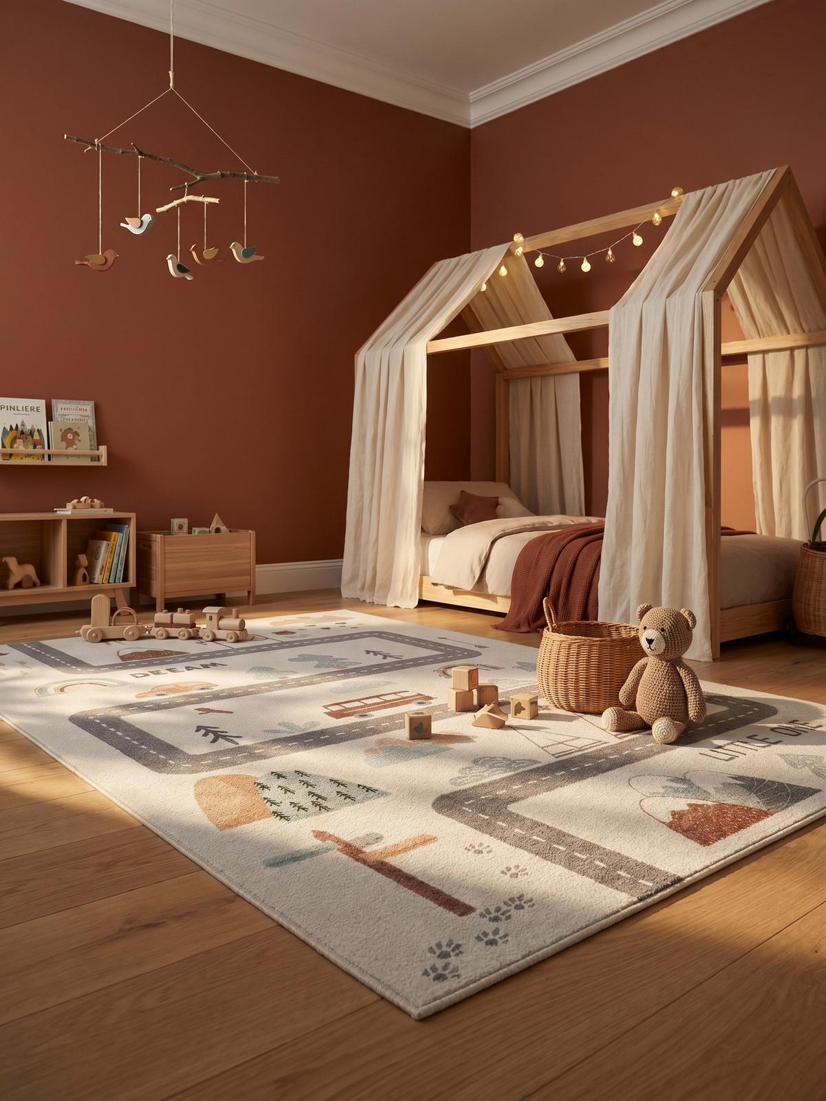 SPIELTEPPICH Waschbar TINO in Creme, mit Straßenkarten-Motiv, 80 x 150 cm - Beige, Textil (150/80cm) - KADIMA DESIGN