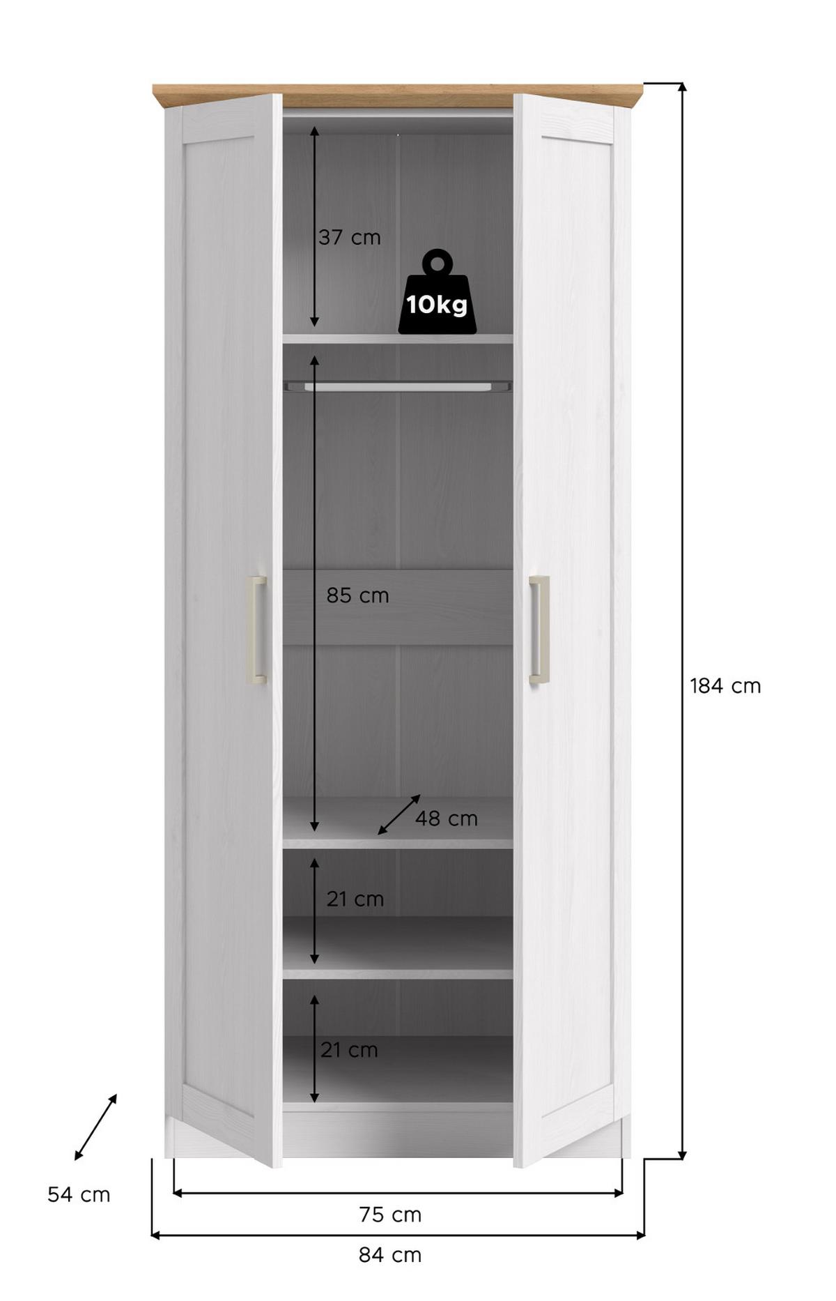 KLEIDERSCHRANK weiß Lärche, Eiche Artisan 2-türig 84 cm, Drehtürenschrank im Landhaus-Stil - Beige/Lärchefarben, Holzwerkstoff/Kunststoff (84/185/54cm) - Inn.Furn