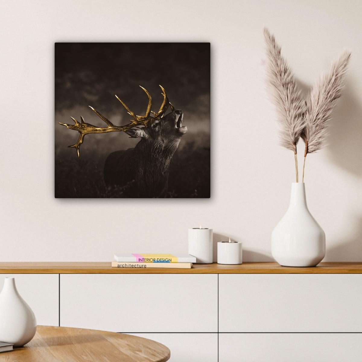 LEINWANDBILD Rotwild - Schwarz - Gold Wandbild Wohnzimmer 50x50 cm - Braun, Textil (50/50cm) - MuchoWow