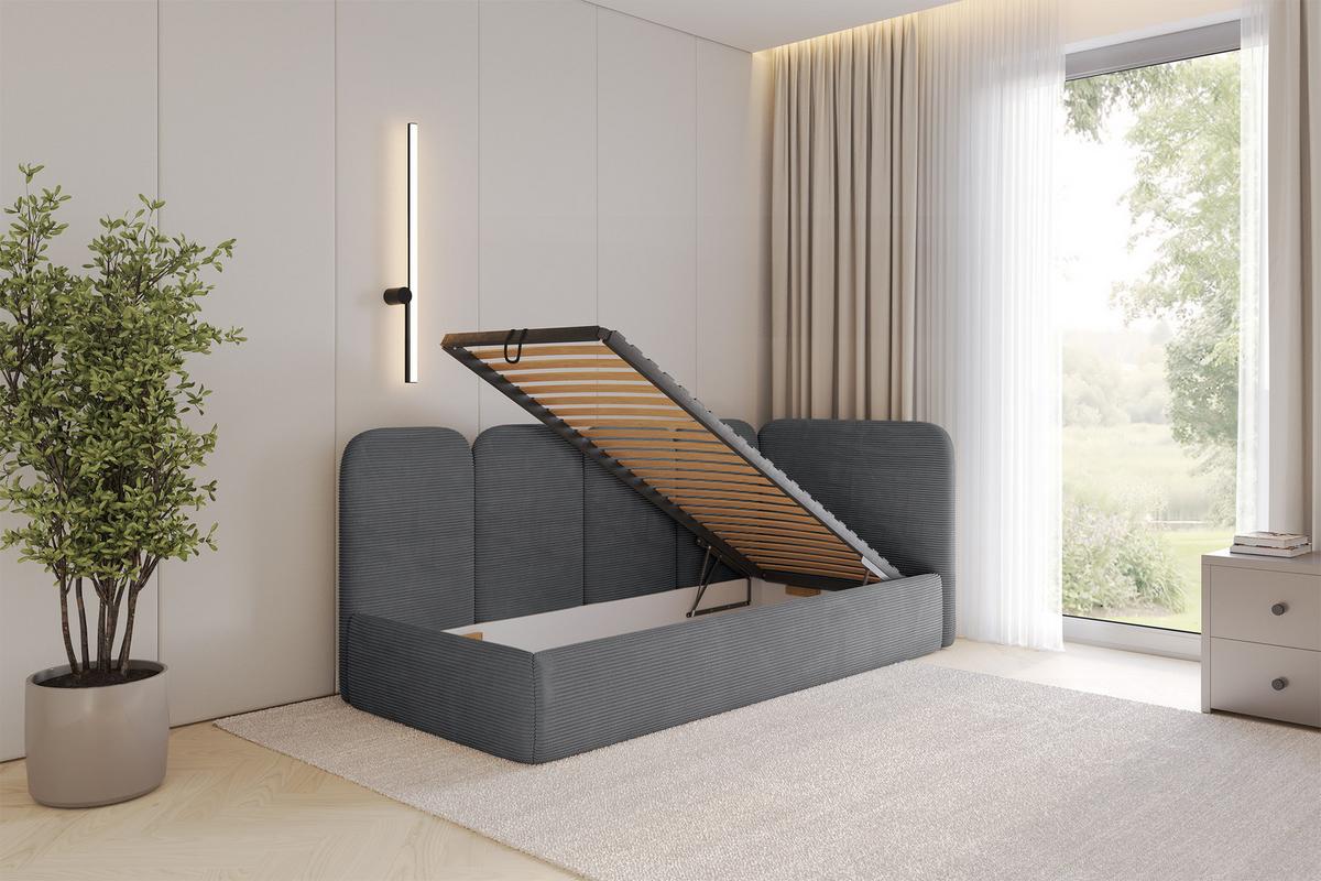EINZELLBETT Jugendbett mit Bettkasten und Matratze H3/H4, Links - VELY 80x200 Dunkelgrau - Graphitfarben, Holzwerkstoff/Textil (80/200cm) - ALTDECOR