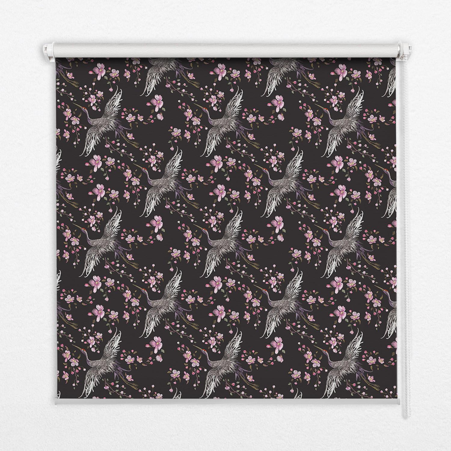 INNENROLLO - Fensterrollo - Rollo - 100x140 cm - Reiher und Blumen - Pink, Kunststoff (100/140/0.5cm) - TULUP