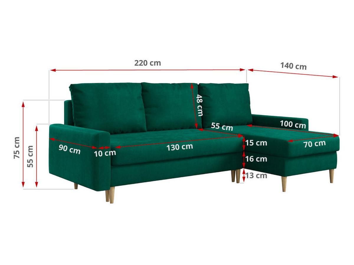 ECKSOFA Lang Velvet Dunkelgrün - Dunkelgrün/Braun, Holz/Textil (220/140cm) - MKS