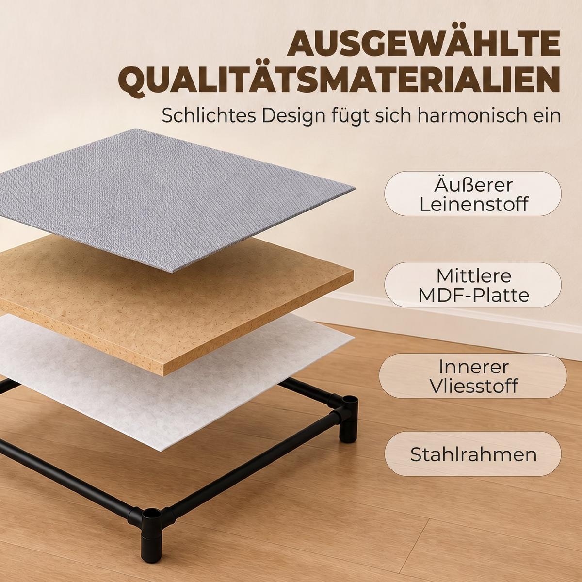 KOMMODE Leinen Stahl Grau - Schwarz/Grau, Textil/Metall (32/80/42cm) - HOMCOM