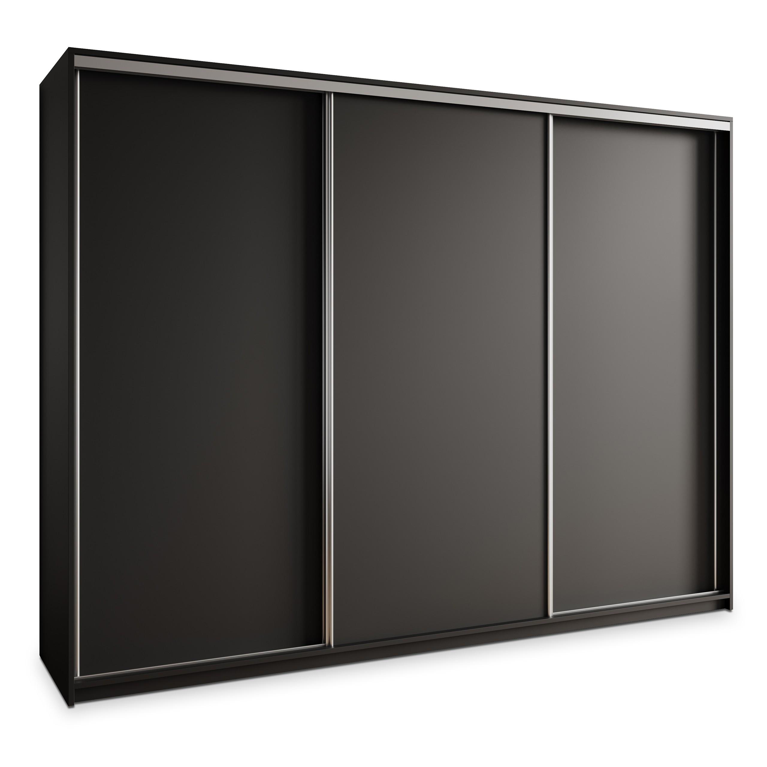 SCHWEBETÜRENSCHRANK NISSE 250/205/60 cm 3-türig mit Schubladen Schwarz - Schwarz/Nickelfarben, Holzwerkstoff (250/205/60cm) - MASSENO