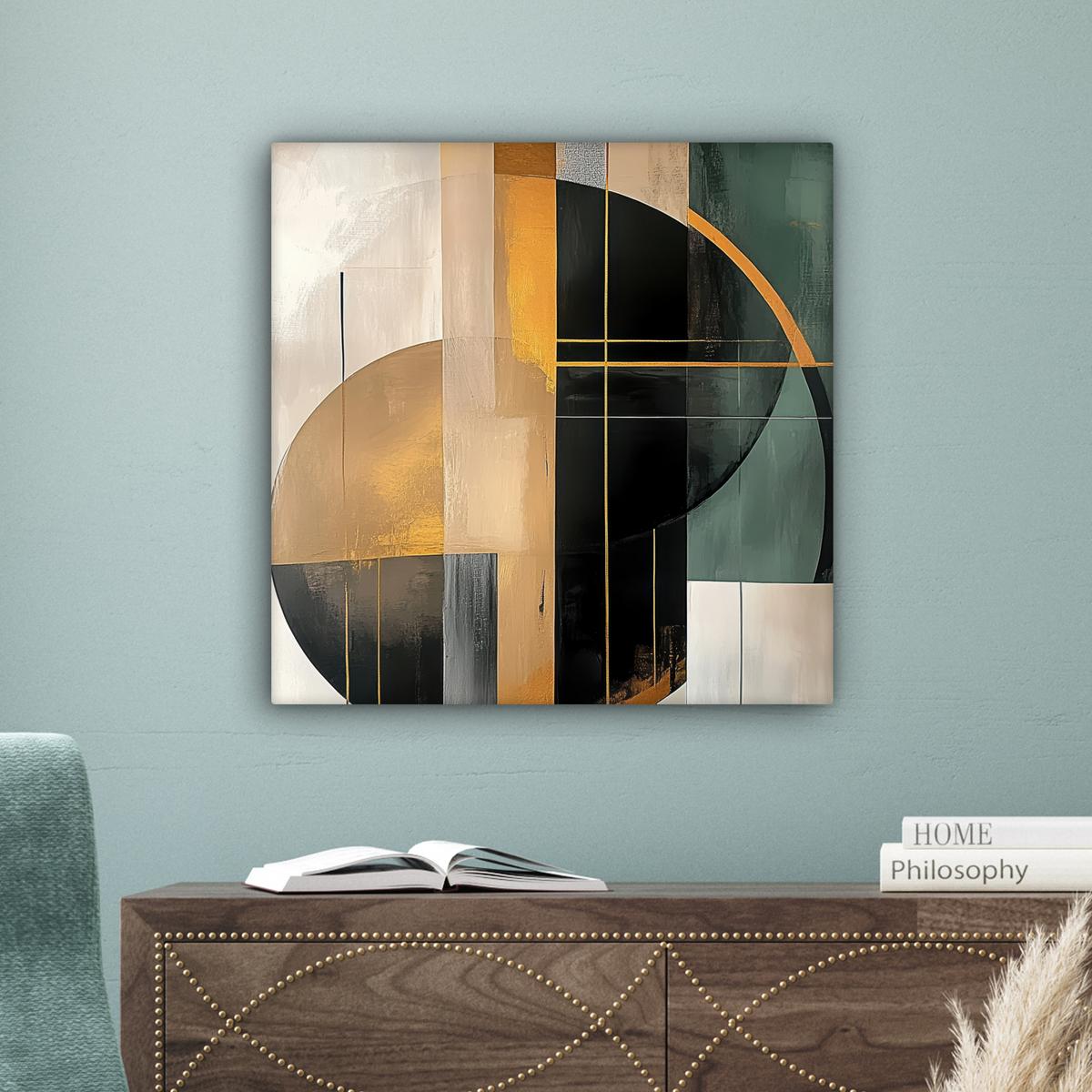 LEINWANDBILD Abstrakt - Gold - Bronze - Grün - Formen - Modern Wandbild Wohnzimmer 50x50 cm - Multicolor, Textil (50/50cm) - MuchoWow