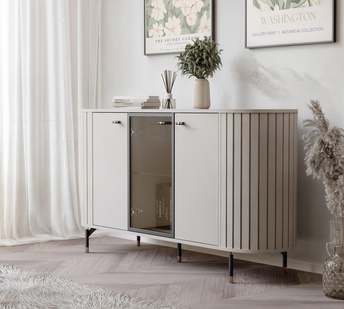 KOMMODE geriffelt, dreitürig, Kaschmir - Kaschmir, Holzwerkstoff (150/81/40cm) - Idohome