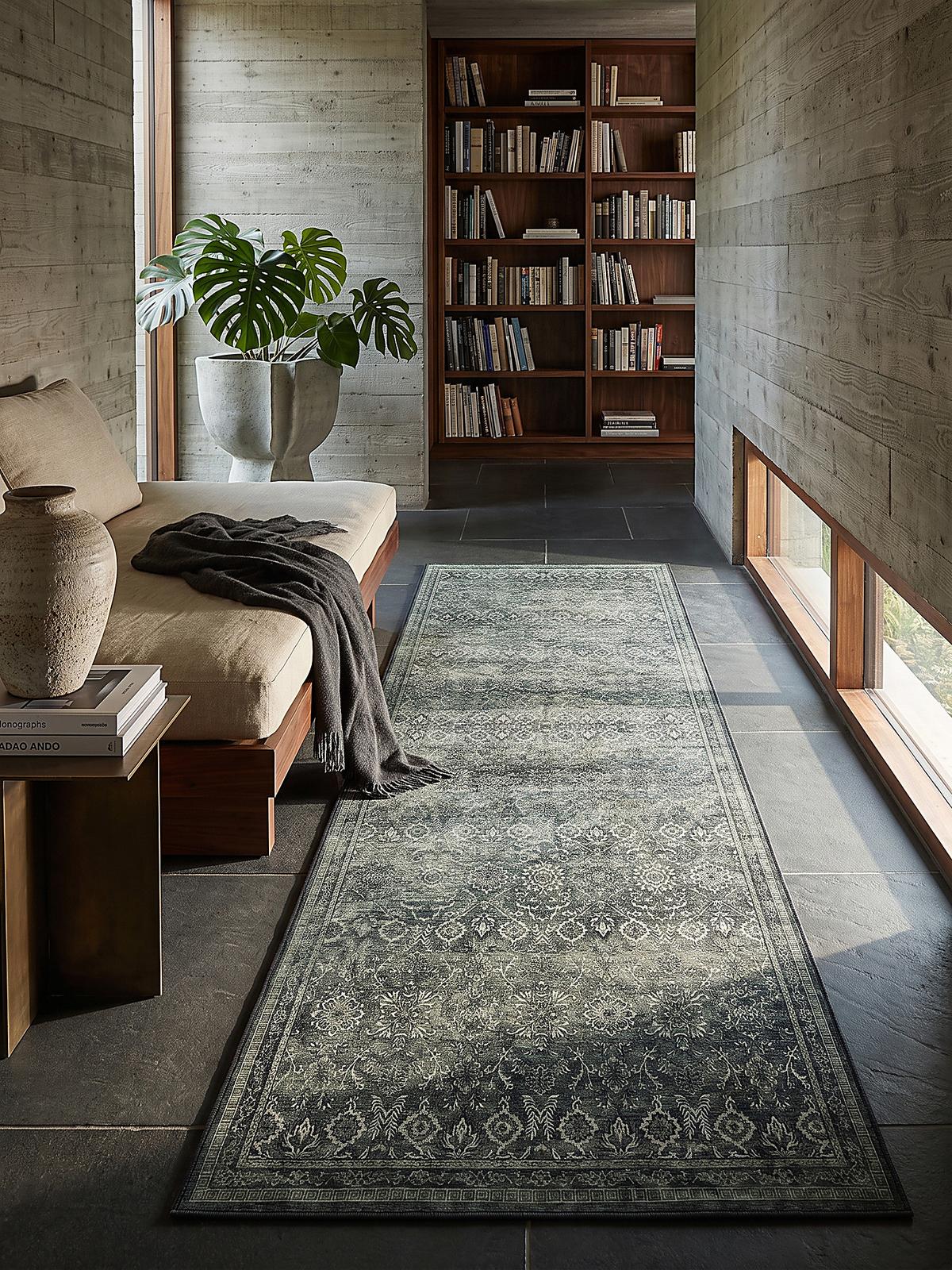 LÄUFER waschbar, mit floralen Ornamenten, VERNANTE in Grün-Grau, 80 x 150 cm - Grün, Textil (80/150cm) - KADIMA DESIGN
