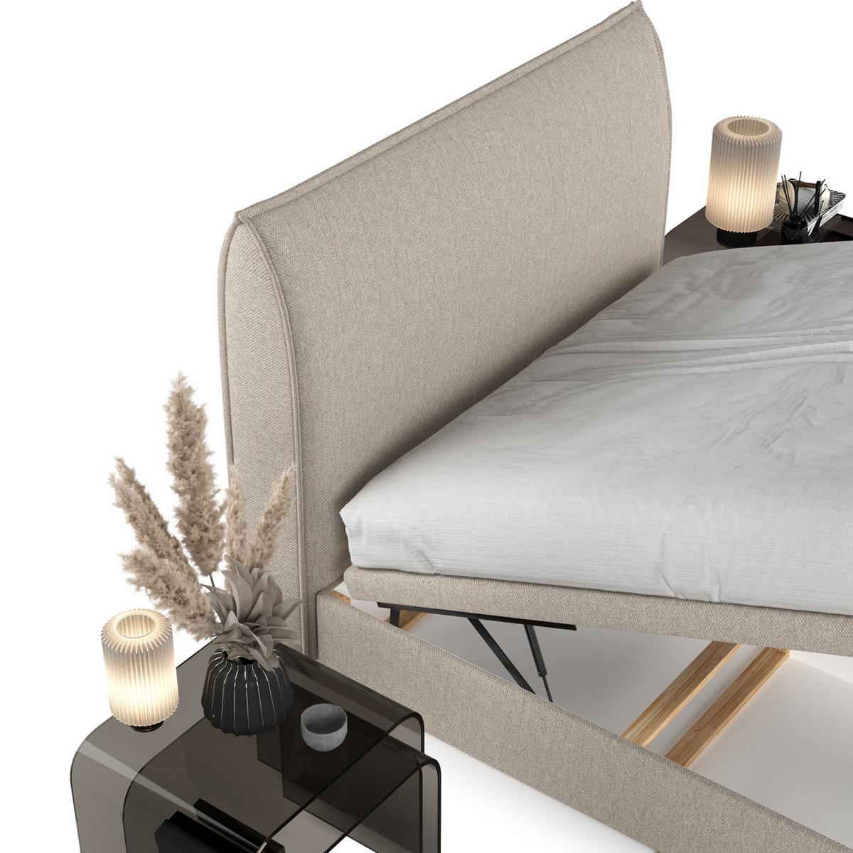 POLSTERBETT Tuvalu mit Stauraum 140/200 cm Hellbeige im Megan Stoff - Beige/Schwarz, Holz/Holzwerkstoff (140/200cm) - AltaBeds