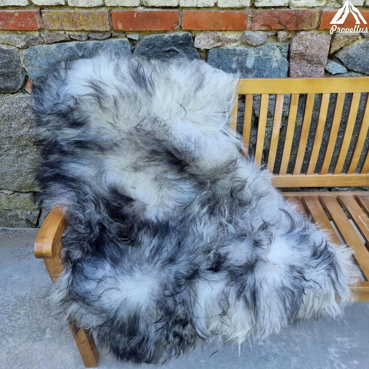 SCHAFFELL Langhaar skandinavisch weich chromfrei Schwarz geflammt ca. 105 cm - Schwarz Hochglanz, Fell (55/105cm) - Provellus