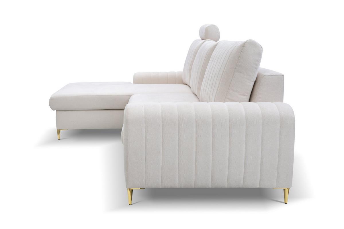 ECKSOFA VERONA L-S Creme Geflochtener Stoff mit Schlaffunktion - Creme, Holz (251/164cm) - MASSENO