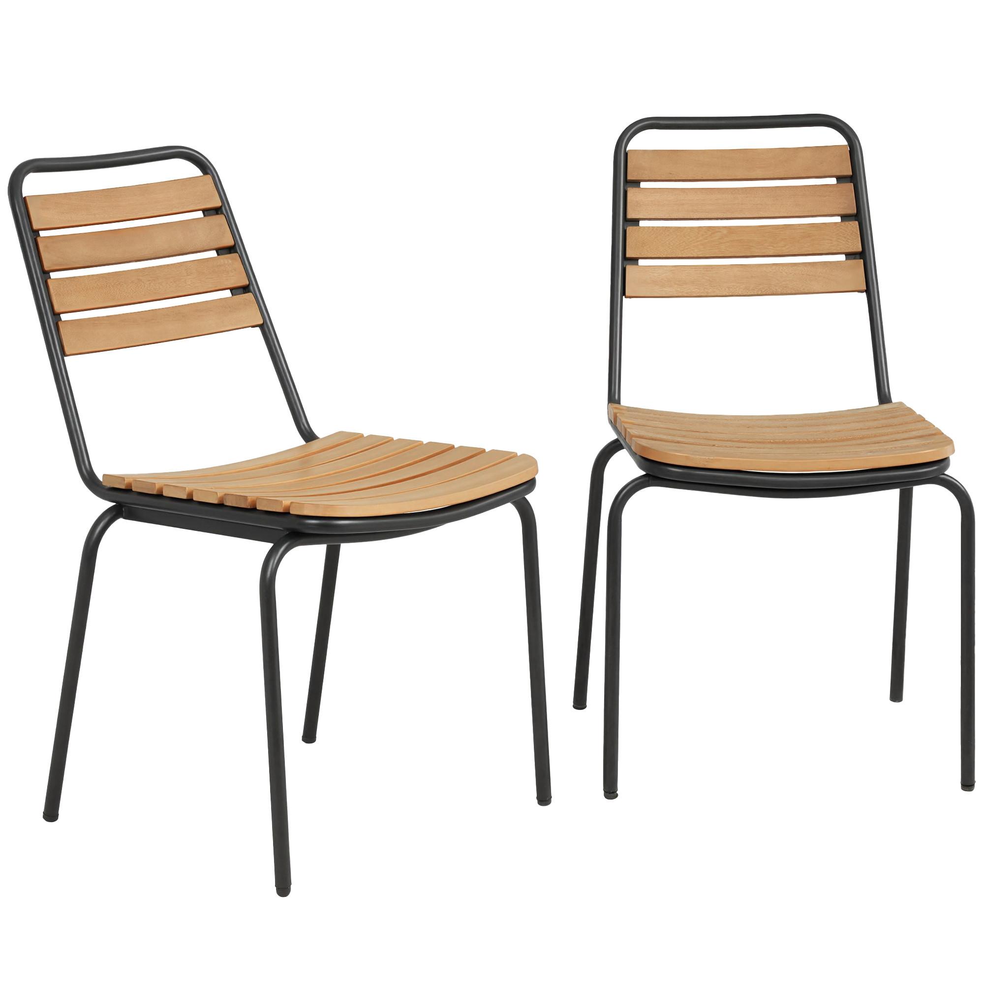 STAPELSTUHL 2er Set Stahl Eukalyptusholz Natur - Eukalyptusholzfarben/Schwarz, Metall (47/81/61cm) - Outsunny