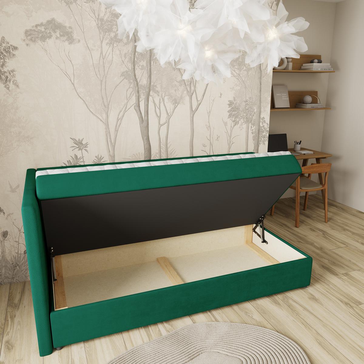 BOXBETT ARIS 80x200 cm mit Matratze und Topper, H2+H3 - Grün - Grün, Holz (80/200cm) - MASSENO